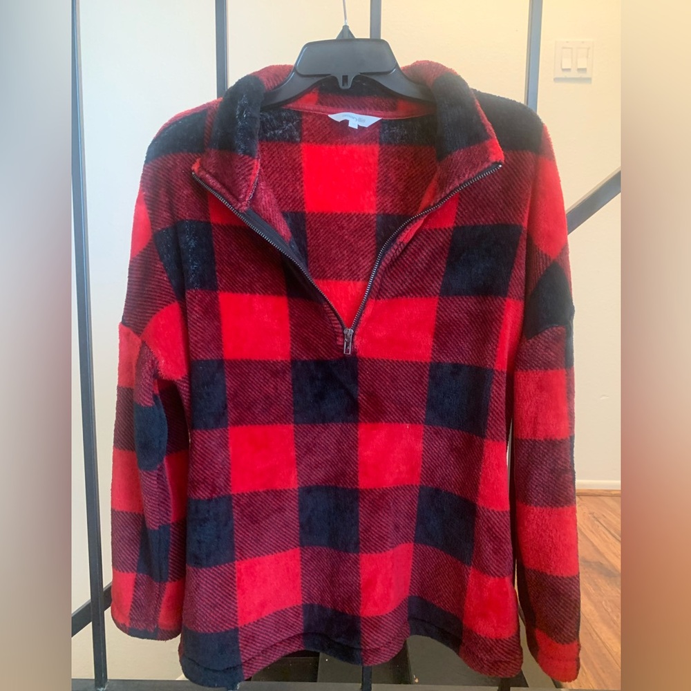 Oversized Quarter Zip Buffalo Plaid Fleece